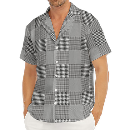 Prince of Wales Check Pattern Print Men's Deep V-Neck Shirt