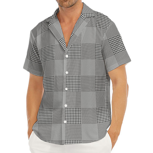 Prince of Wales Check Pattern Print Men's Deep V-Neck Shirt