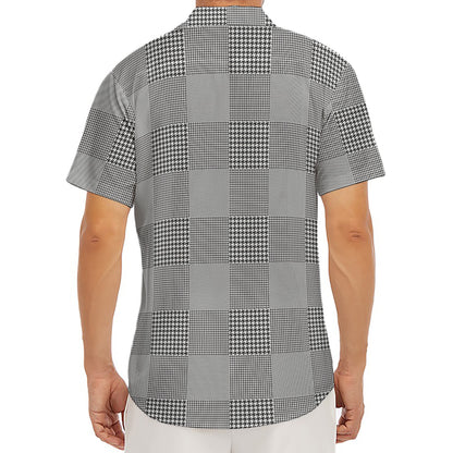 Prince of Wales Check Pattern Print Men's Deep V-Neck Shirt