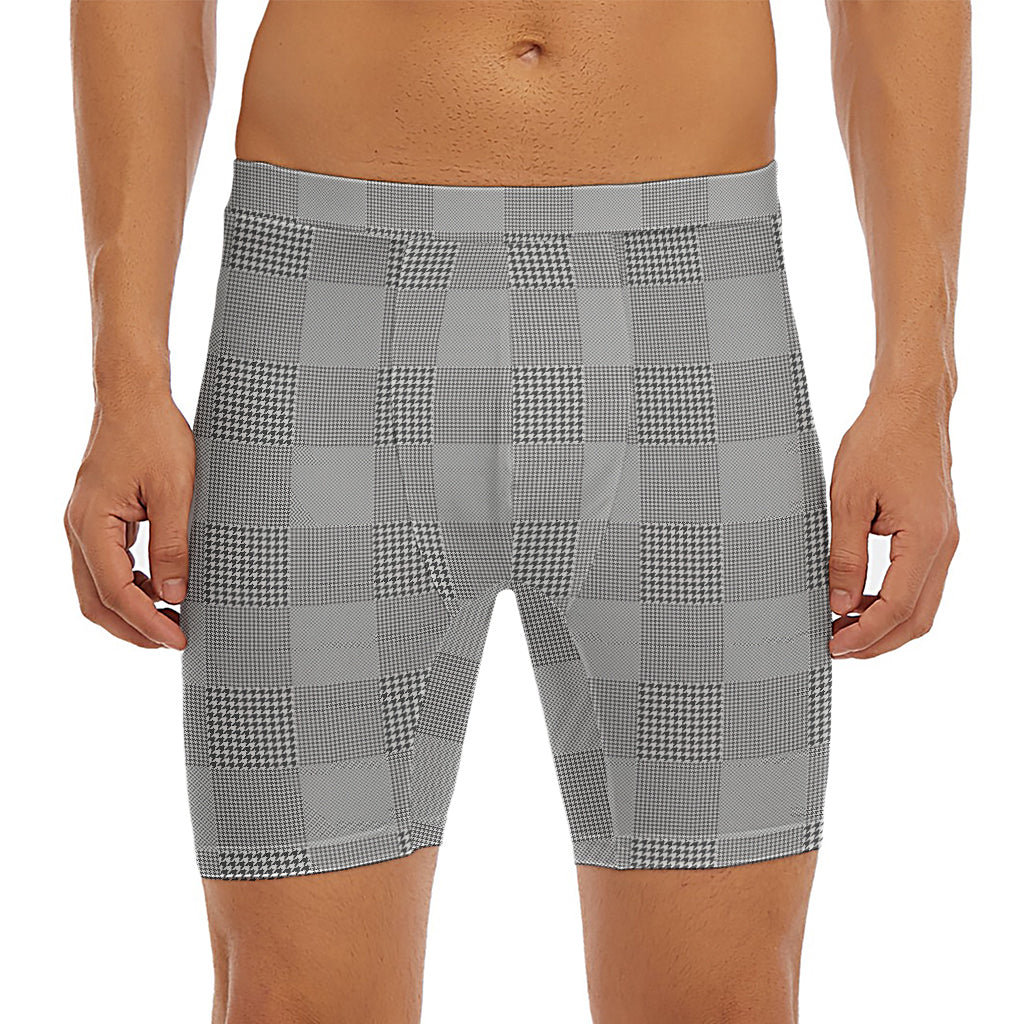 Prince of Wales Check Pattern Print Men's Long Boxer Briefs