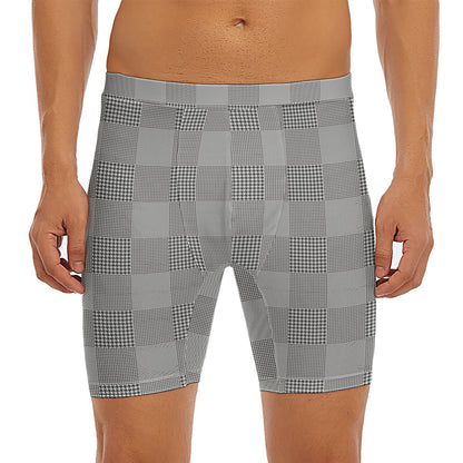 Prince of Wales Check Pattern Print Men's Long Boxer Briefs