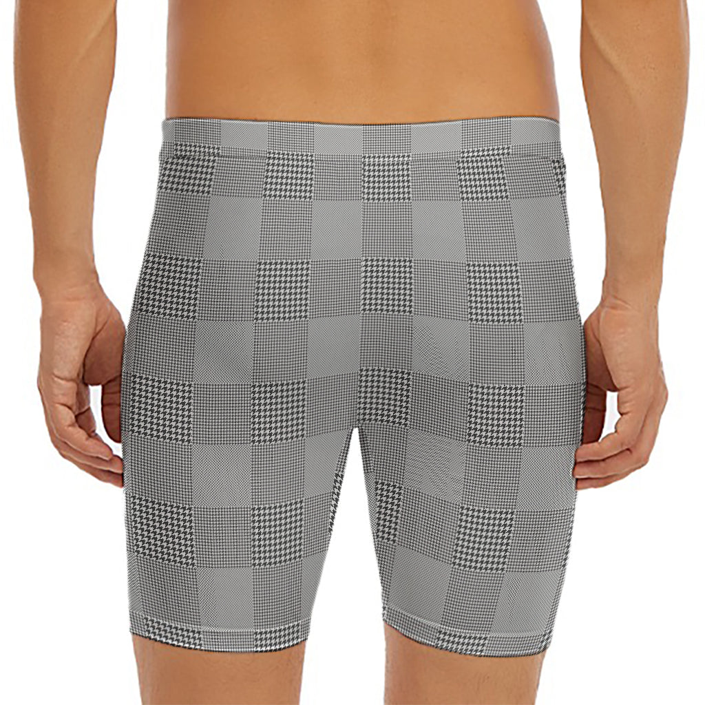 Prince of Wales Check Pattern Print Men's Long Boxer Briefs