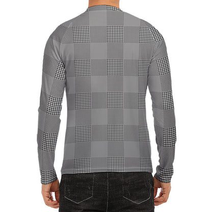 Prince of Wales Check Pattern Print Men's Long Sleeve Rash Guard