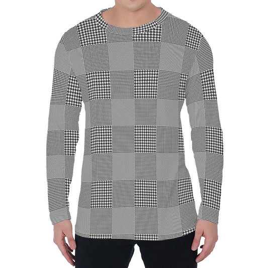 Prince of Wales Check Pattern Print Men's Long Sleeve T-Shirt