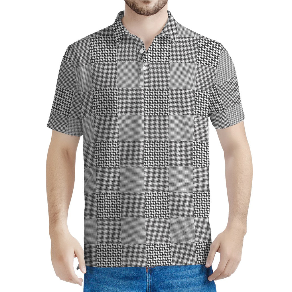 Prince of Wales Check Pattern Print Men's Polo Shirt
