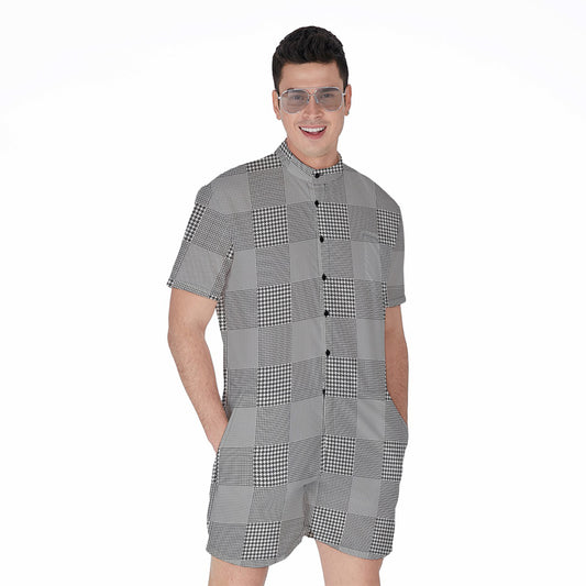 Prince of Wales Check Pattern Print Men's Rompers