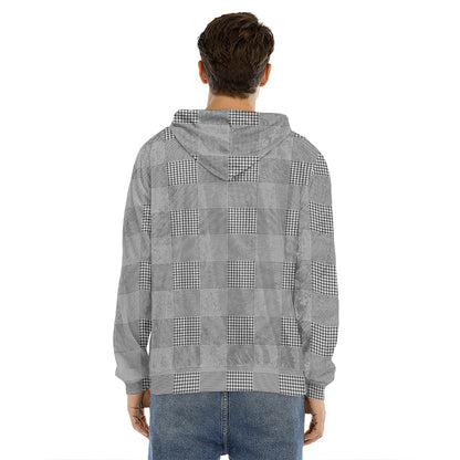 Prince of Wales Check Pattern Print Men's Velvet Pullover Hoodie