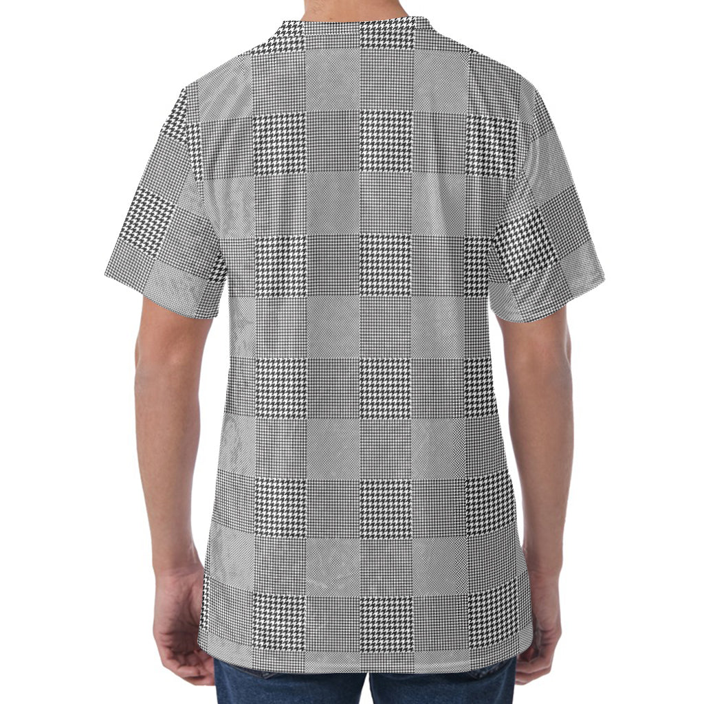 Prince of Wales Check Pattern Print Men's Velvet T-Shirt