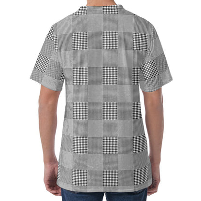 Prince of Wales Check Pattern Print Men's Velvet T-Shirt
