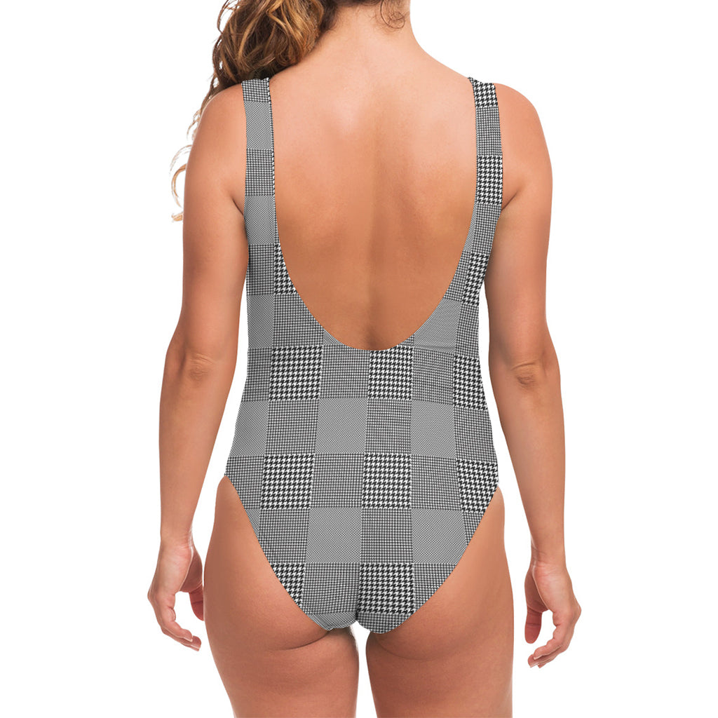 Prince of Wales Check Pattern Print One Piece Swimsuit