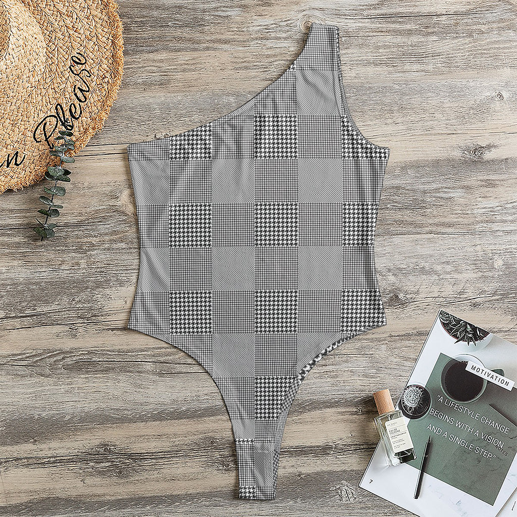Prince of Wales Check Pattern Print One Shoulder Bodysuit