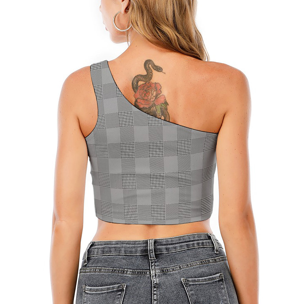 Prince of Wales Check Pattern Print One Shoulder Crop Top