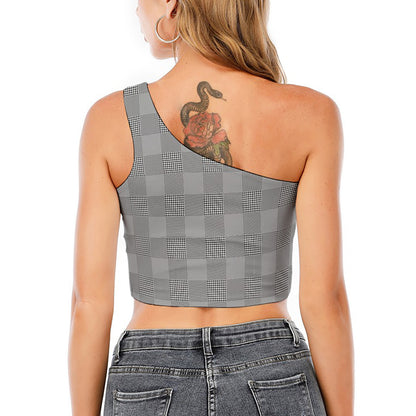 Prince of Wales Check Pattern Print One Shoulder Crop Top