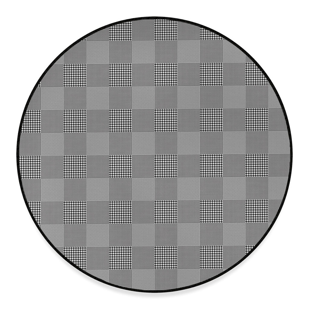 Prince of Wales Check Pattern Print Round Floor Mat