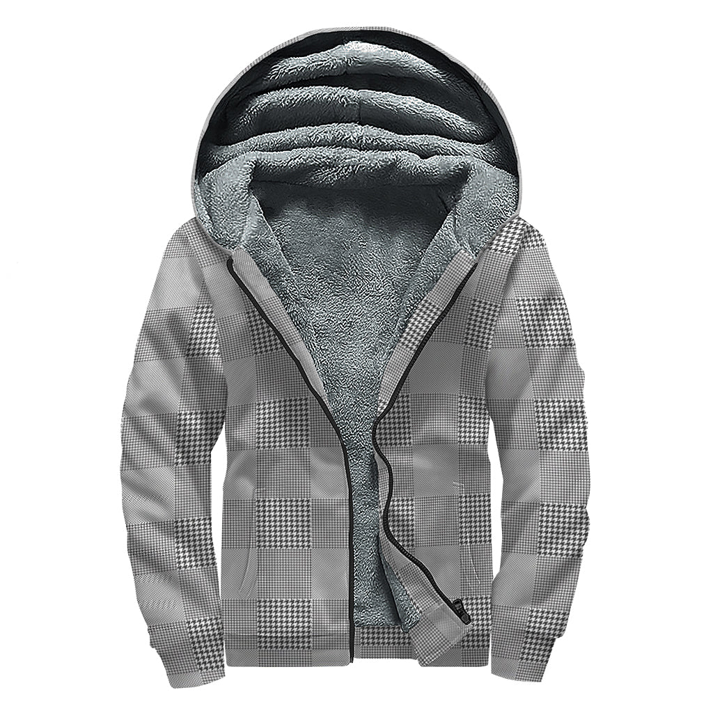 Prince of Wales Check Pattern Print Sherpa Lined Zip Up Hoodie