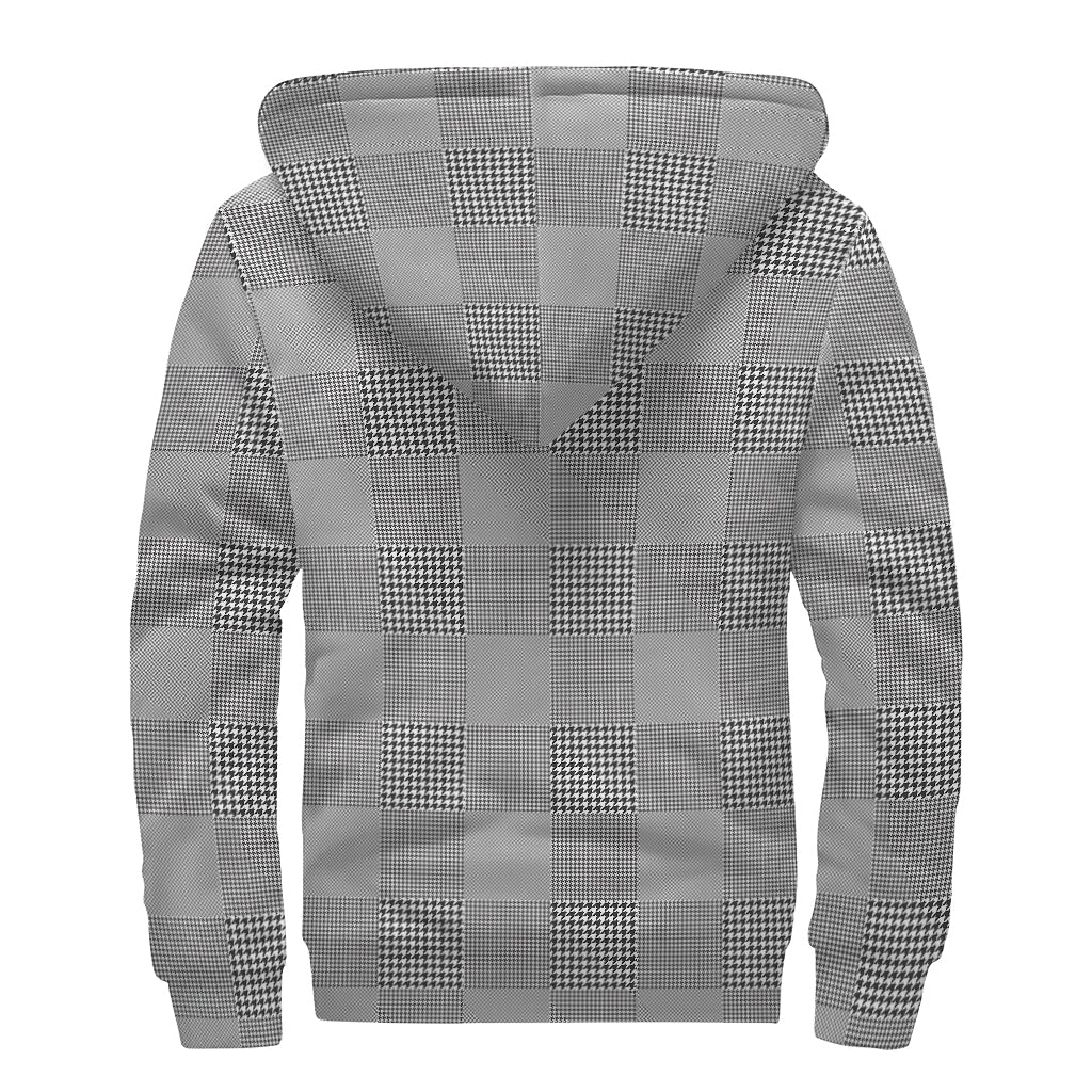 Prince of Wales Check Pattern Print Sherpa Lined Zip Up Hoodie