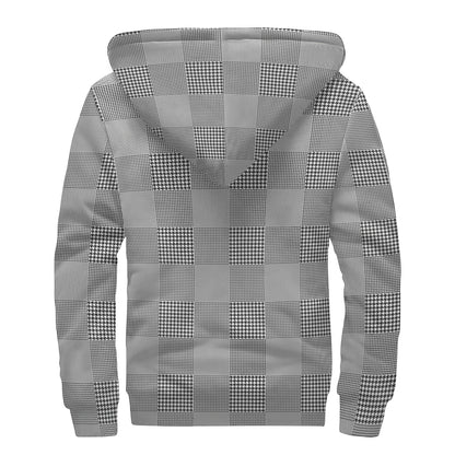 Prince of Wales Check Pattern Print Sherpa Lined Zip Up Hoodie