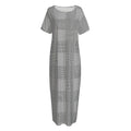 Prince of Wales Check Pattern Print Short Sleeve Long Nightdress