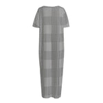 Prince of Wales Check Pattern Print Short Sleeve Long Nightdress