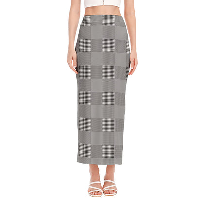 Prince of Wales Check Pattern Print Side Slit Maxi Skirt