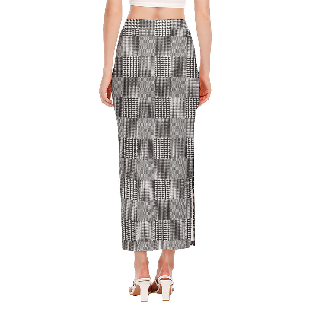 Prince of Wales Check Pattern Print Side Slit Maxi Skirt
