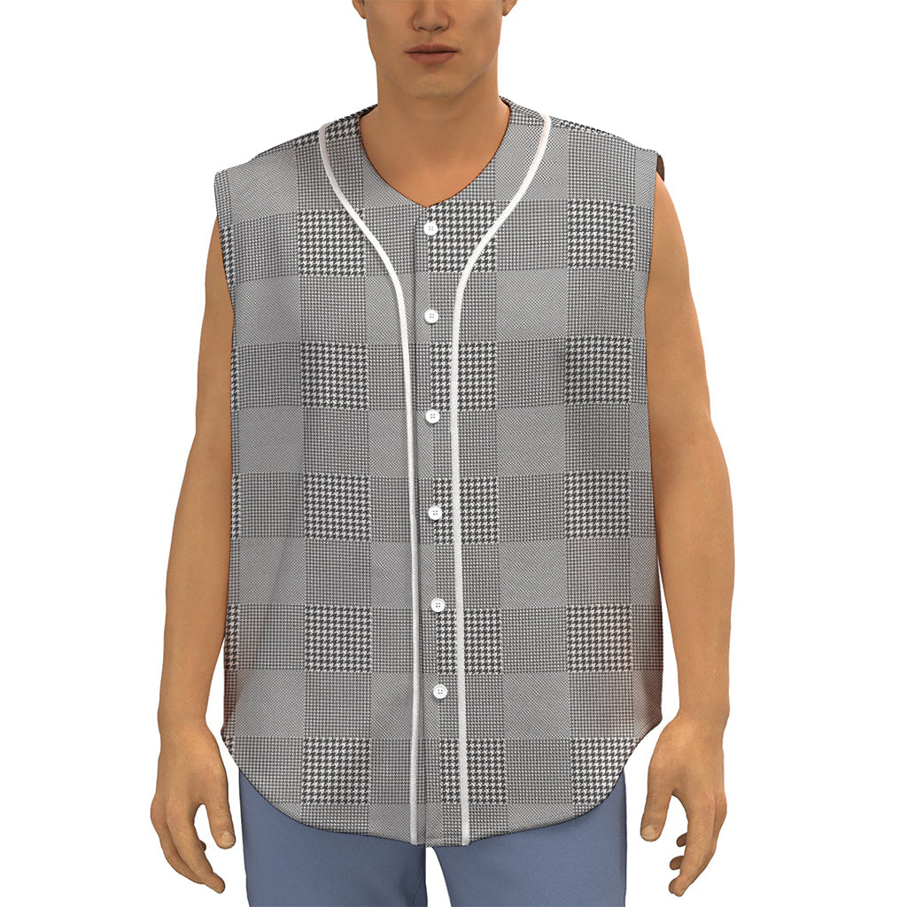 Prince of Wales Check Pattern Print Sleeveless Baseball Jersey