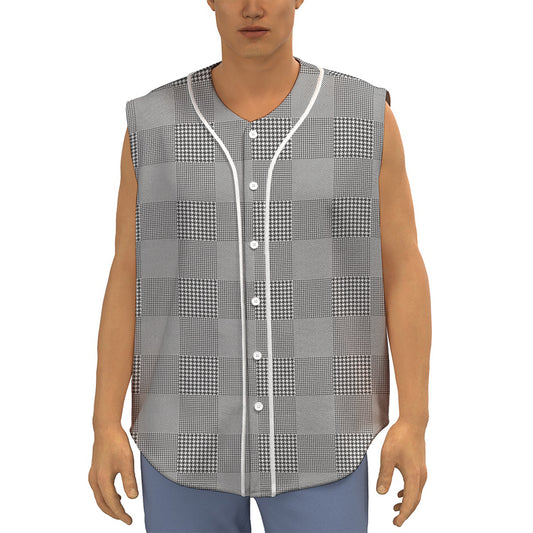 Prince of Wales Check Pattern Print Sleeveless Baseball Jersey