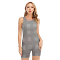 Prince of Wales Check Pattern Print Sleeveless One Piece Swimsuit