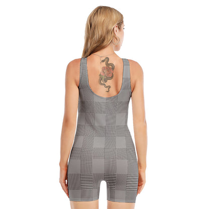 Prince of Wales Check Pattern Print Sleeveless One Piece Swimsuit