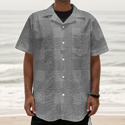 Prince of Wales Check Pattern Print Textured Short Sleeve Shirt