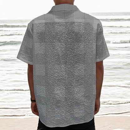 Prince of Wales Check Pattern Print Textured Short Sleeve Shirt