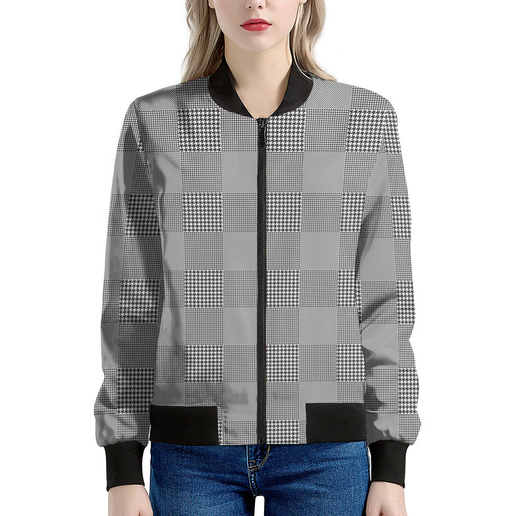 Prince of Wales Check Pattern Print Women's Bomber Jacket