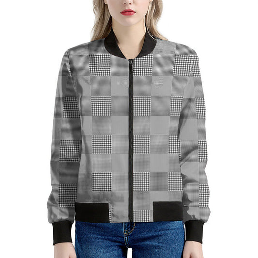 Prince of Wales Check Pattern Print Women's Bomber Jacket
