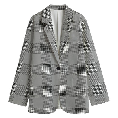 Prince of Wales Check Pattern Print Women's Cotton Blazer