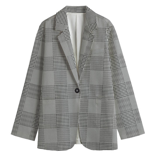 Prince of Wales Check Pattern Print Women's Cotton Blazer