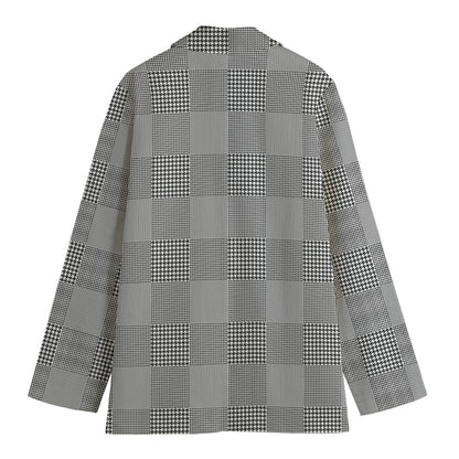 Prince of Wales Check Pattern Print Women's Cotton Blazer