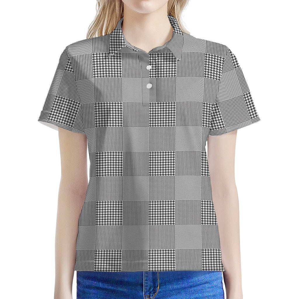 Prince of Wales Check Pattern Print Women's Polo Shirt