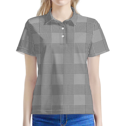 Prince of Wales Check Pattern Print Women's Polo Shirt