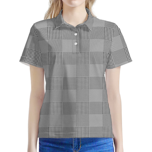 Prince of Wales Check Pattern Print Women's Polo Shirt