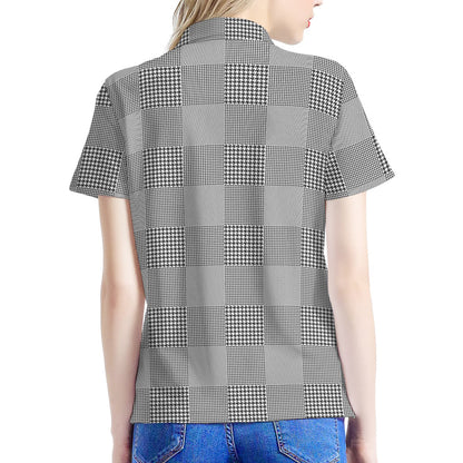 Prince of Wales Check Pattern Print Women's Polo Shirt