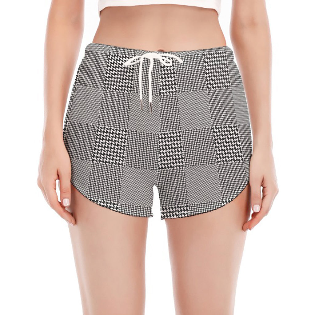 Prince of Wales Check Pattern Print Women's Split Running Shorts