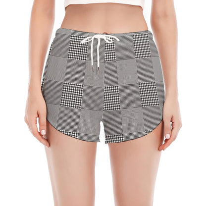 Prince of Wales Check Pattern Print Women's Split Running Shorts