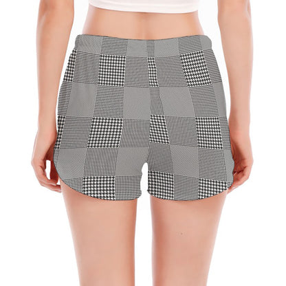 Prince of Wales Check Pattern Print Women's Split Running Shorts