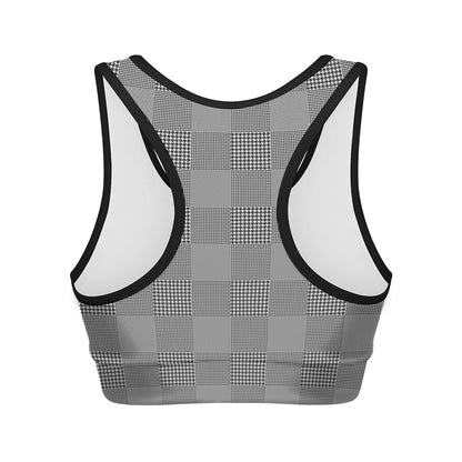 Prince of Wales Check Pattern Print Women's Sports Bra