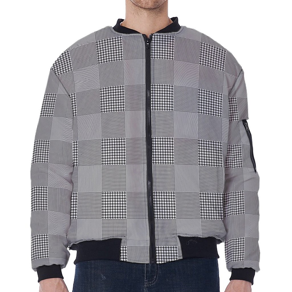Prince of Wales Check Pattern Print Zip Sleeve Bomber Jacket