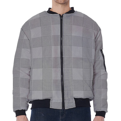 Prince of Wales Check Pattern Print Zip Sleeve Bomber Jacket