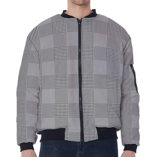 Prince of Wales Check Pattern Print Zip Sleeve Bomber Jacket