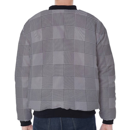 Prince of Wales Check Pattern Print Zip Sleeve Bomber Jacket