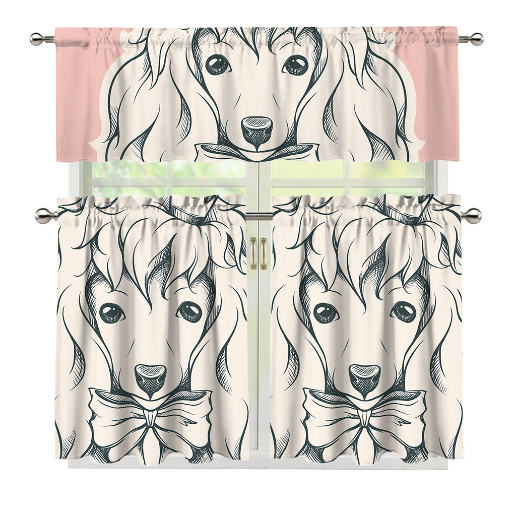 Princess Poodle Print 3 Piece Kitchen Curtains