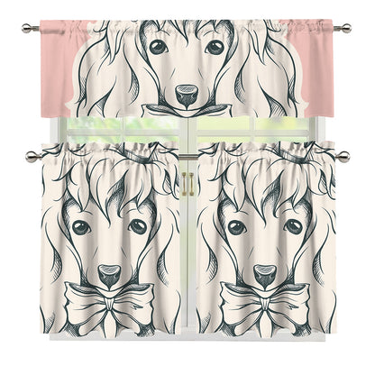 Princess Poodle Print 3 Piece Kitchen Curtains